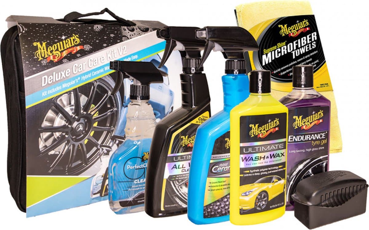 Meguiar's Deluxe Car Care Kit V2 - Auto schoonmaak set - Autoshampoo - Spraywax - Bandengel - Velgenreiniger - Glasreiniger /Ruitenreiniger - Microvezeldoek (EAN: 4260314990329): Eerste indruk – “Alles snel binnen”