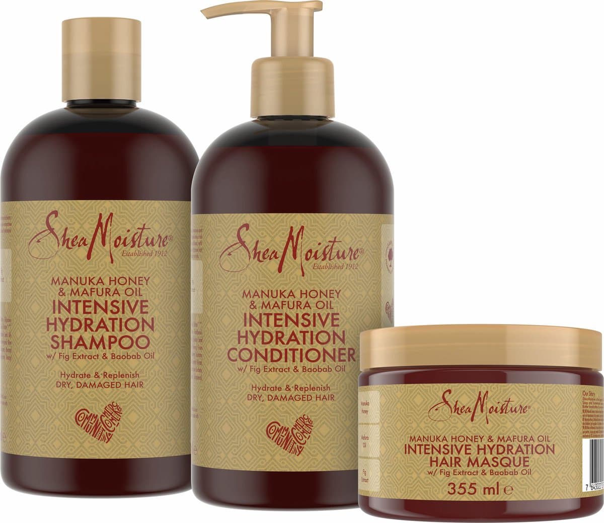 Shea Moisture Manuka Honey & Mafura Oil - Shampoo Conditioner & Haarmasker - Intensive Hydration - Set of 3 (EAN: 9507962828358)
