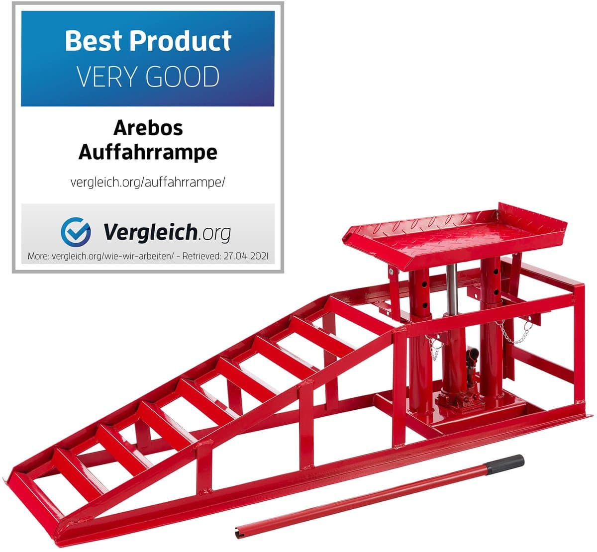 AREBOS Oprijbokken Auto 2000 kg - Oprijbok - Oprijplaat Auto - Oprijplaat Ramp - Oprijplaat - Oprijbrug Auto - Met Hydraulische Krik (EAN: 4260199757468): **Een Stevige Oproeier voor Zware Lasten 💪**