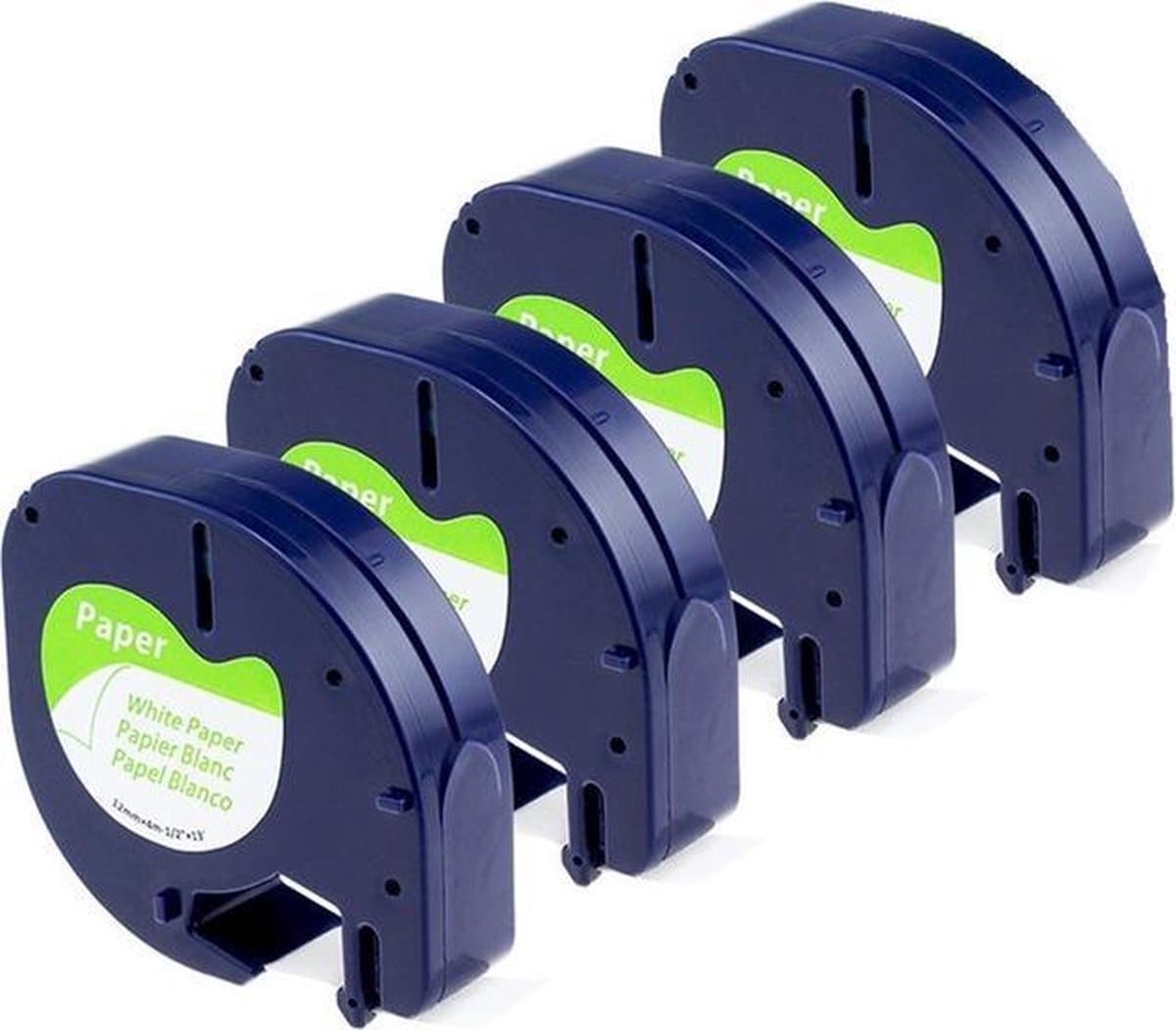 4x Compatible voor DYMO LetraTAG Papier tape labelprinter-tape / 12mm x 4m / Dymo 91200 (EAN: 6954200627601)