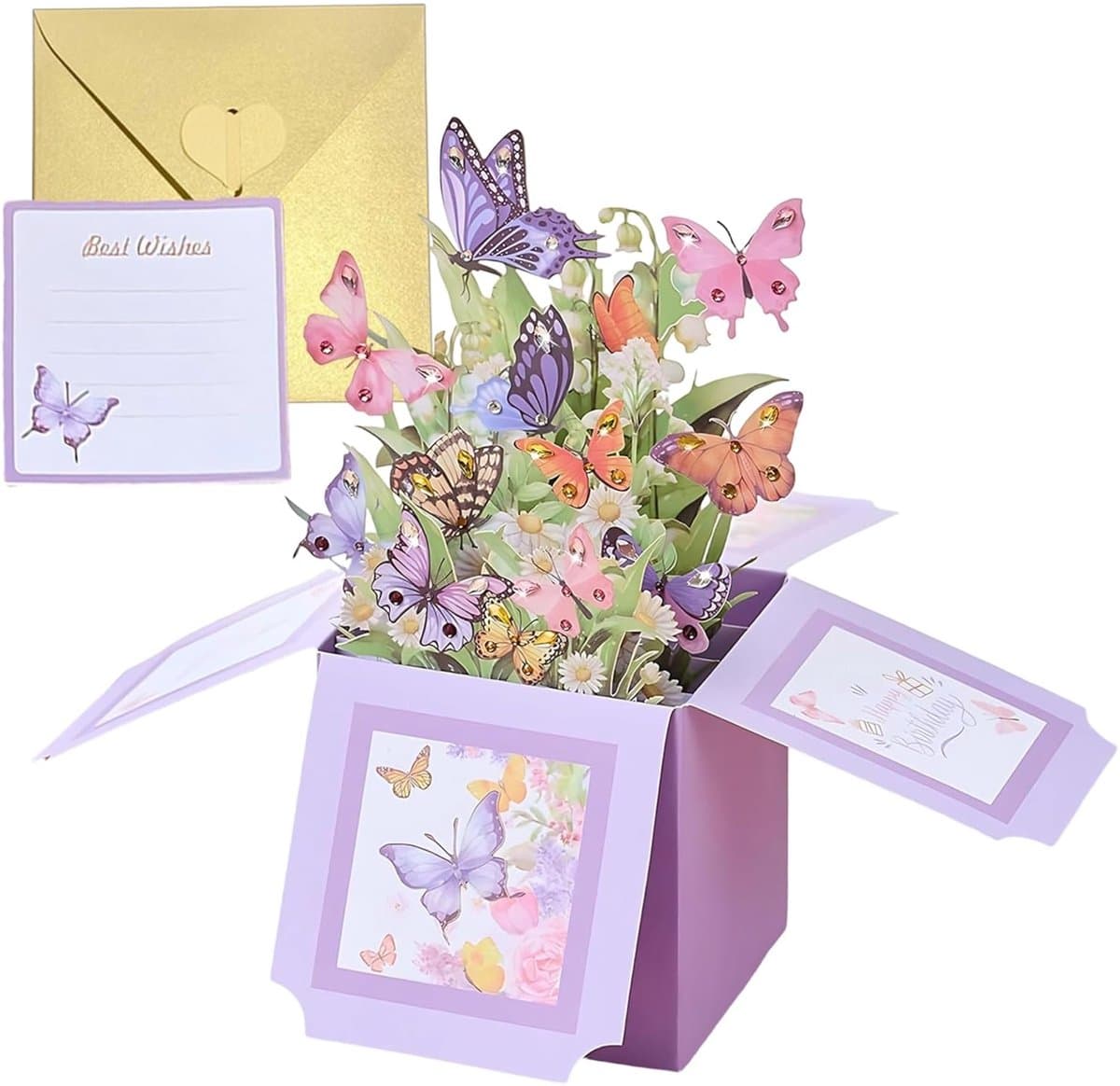 3D Pop-up Tulpen Kaart - Paars - Met Vlinders - Voor Verjaardag & Moederdag (EAN: 9022363873238)