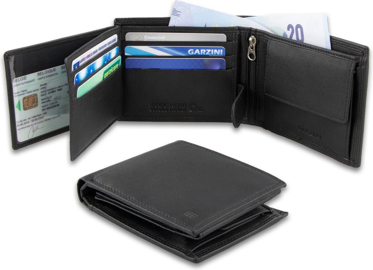 Garzini heren portemonnee leder, portefeuille RFID, tijdloos billfold model muntvak, briefgeldvak, 15 pasjes, Zwart (EAN: 5430003139233): Wat maakt deze portemonnee zo bijzonder