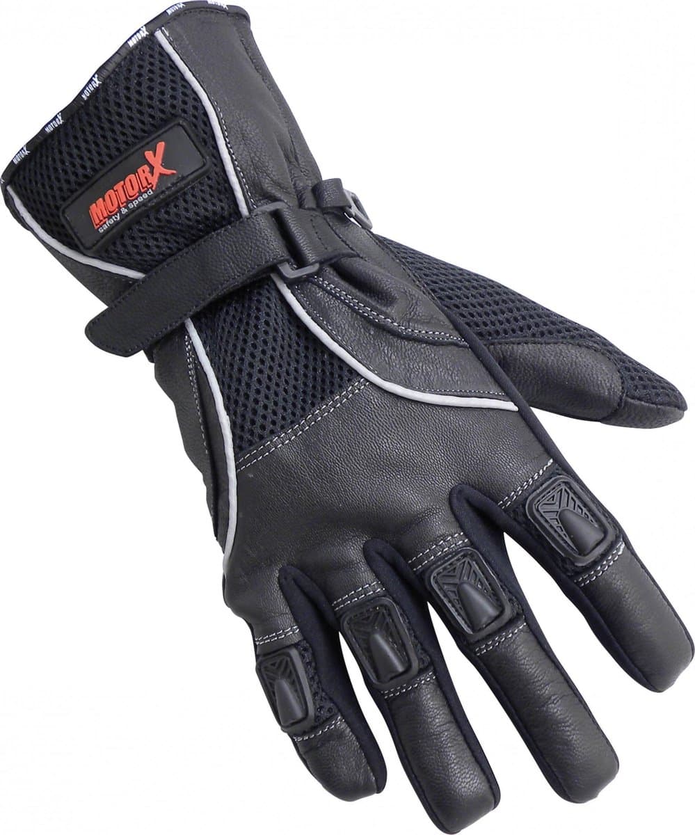 Motorhandschoenen - echt leder - zomer - zwart - M - Volledige bescherming - MotorX (EAN: 8711293484331)