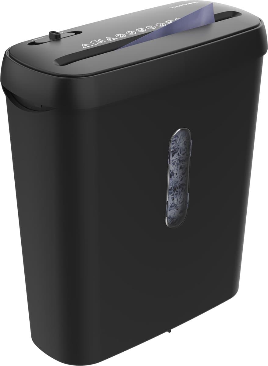 Papierversnipperaar Voor Thuis - Compacte Papiervernietiger 8 Liter - Vernietigt 6 Vel - Stroken P2 - Zwart - Vivid Green (EAN: 8720989002032)