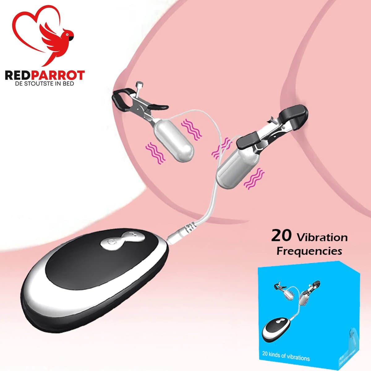 Vibrerende tepelklemmen - 20 standen - Afstandsbediening - BDSM (EAN: 9506771127218)