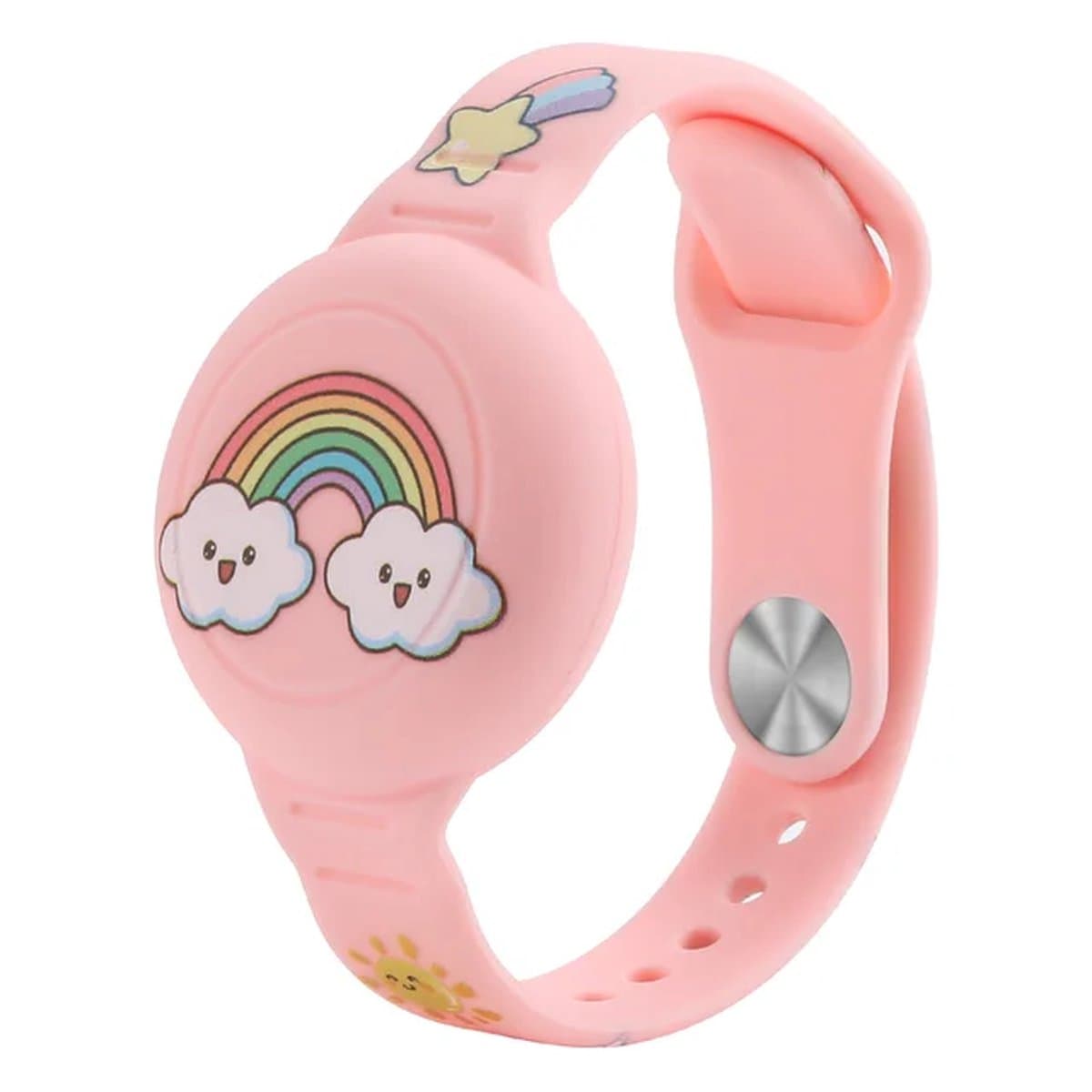 Premium Siliconen Armband roze met regenboog geschikt voor Apple AirTag voor Kinderen Roze | AirTag-sleutelhanger Hoesje Kind | Polsband GPS Horloge Kind | Tracker Houder Armband | Trackers Band | Peuter | AirTag Polsband Armband | Polsband GPS (E...