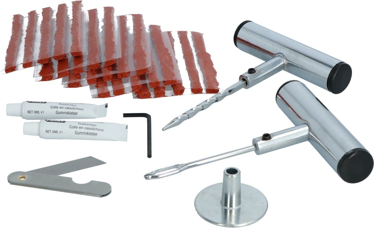 Carpoint Bandreparatieset 32-delig – Met Metalen T-handgrepen – Inclusief Proppenhuls & 25 Proppen – In Stevige Opbergkoffer (EAN: 8711293394944)