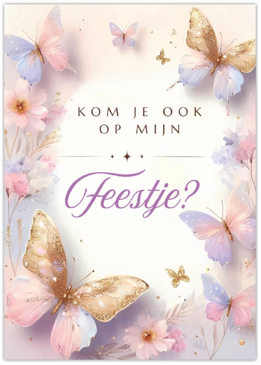 Uitnodiging kinderfeestje Vlinders - 10 stuks - RONA DESIGN® - uitnodigingskaarten - verjaardag - uitnodiging feest - uitnodiging kinderfeestje Vlinders - uitnodiging kinderfeestje meisjes - uitnodiging feestje - A6 formaat - meisjes kaart (EAN: 6...