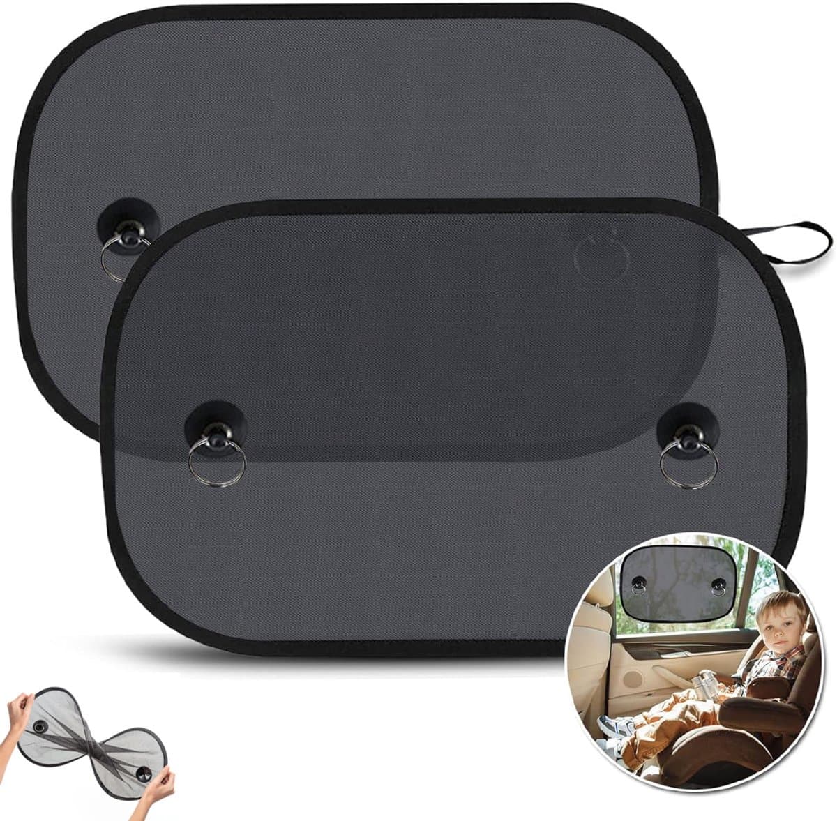 Zonnescherm Auto Baby - 2 Stuks - Zonnescherm Auto 50x30cm - Zonwering Auto - Zonwering Raam - Auto Zonnescherm - Zonnescherm Auto Zijruit - Uv Protectie Voor Baby En Kind - Zonwering Zijruiten - Met Zuignappen En Opbergtas - Zelfklevend - Zwart (...