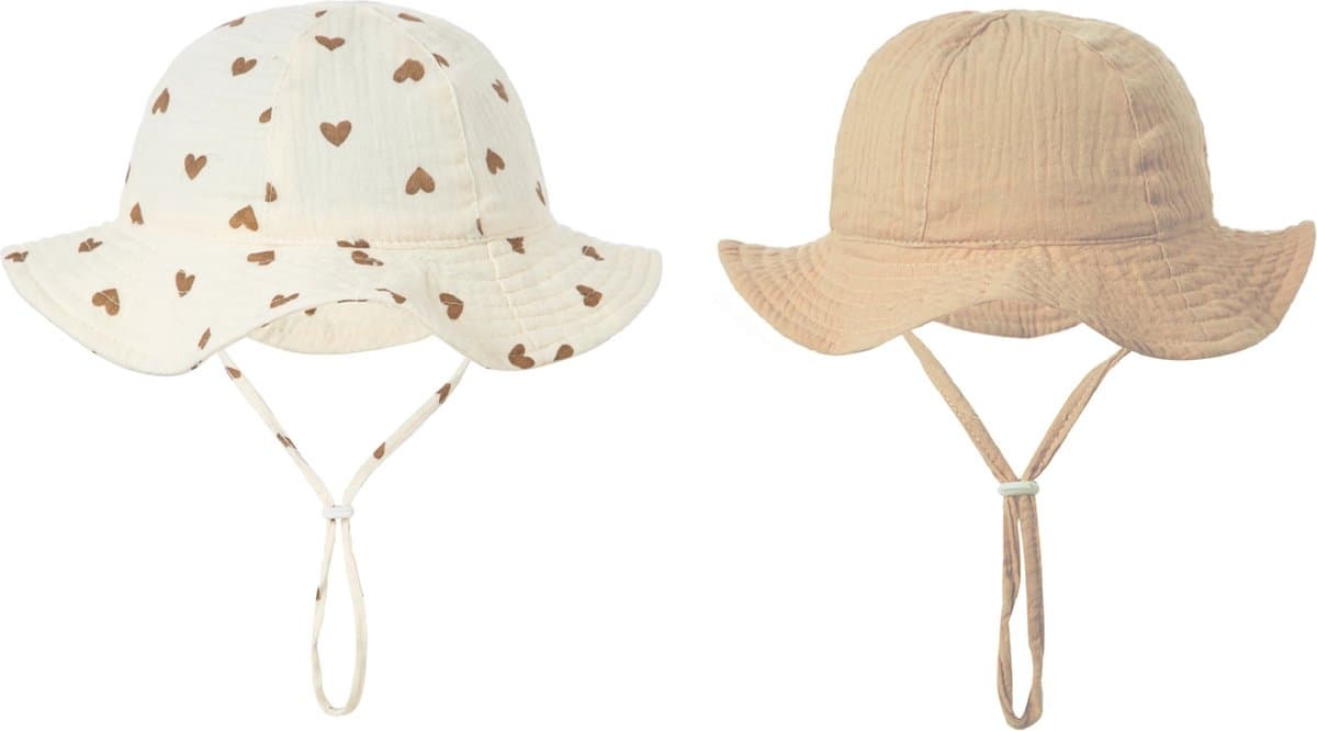 2 Stuks - Hydrofiele Baby Zonnehoedjes - Hartjes Beige - Maat 46 (3-12 mnd) (EAN: 8721042720849)