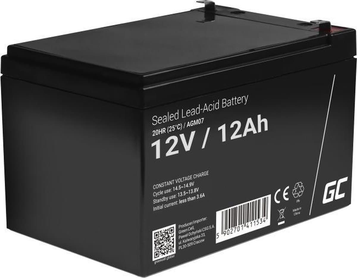 Green Cell 12V 12Ah (6.3mm) 12000mAh VRLA AGM accu (EAN: 5902701411534): Wat is de Green Cell 12V 12Ah AGM accu 🤔