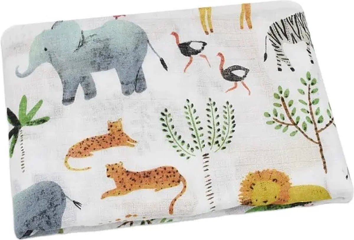 Hydrofiele Doek XL - Baby Inbakerdoek - 120x120 cm - Safari Dieren (EAN: 8720618839237)