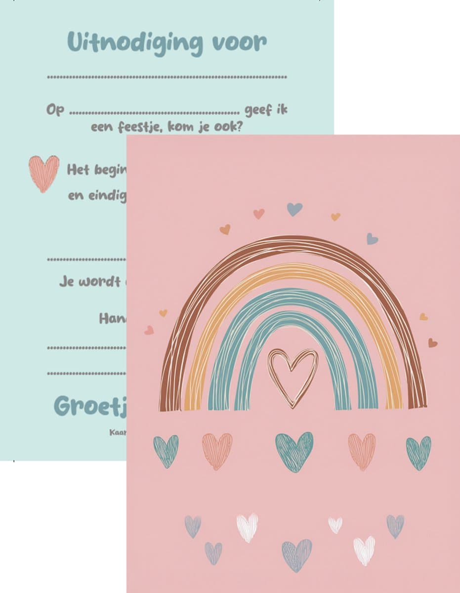 METIWA - Uitnodiging Kinderfeestje Regenboog - 10 stuks - Uitnodigingskaarten - Uitnodiging Verjaardag - Uitnodiging Kinderfeestje Regenboog - Uitnodiging Regenboog (EAN: 8720769031849)