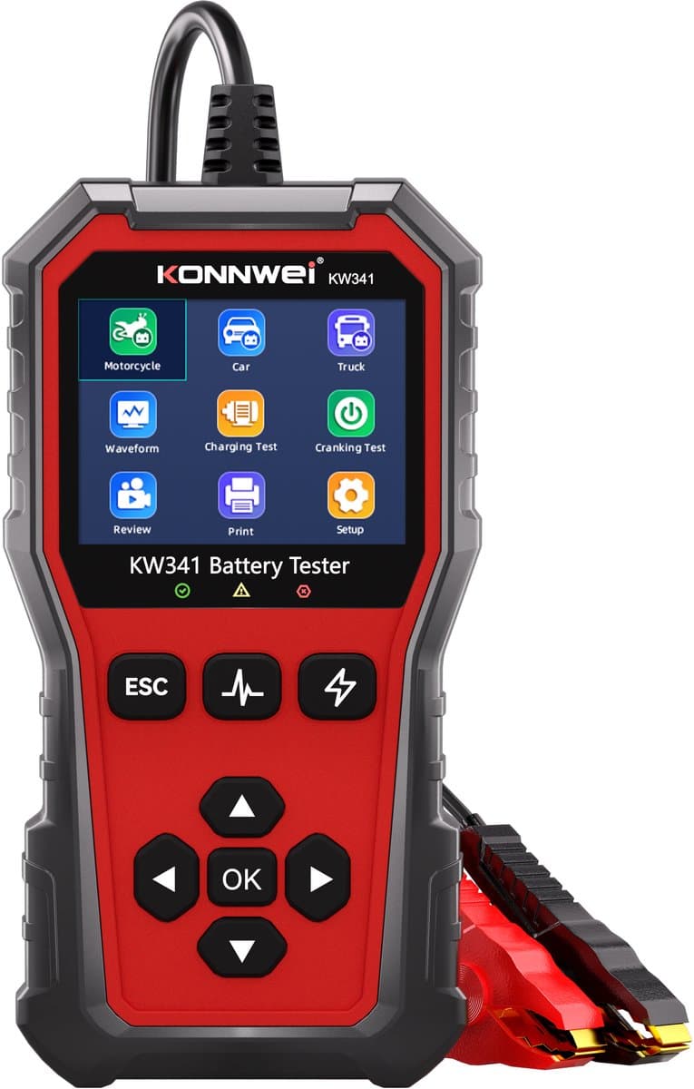 Konnwei KW341 - Accu Tester - Auto Motorfiets Vrachtwagen Boot - 6V 12V 24V - met Printer & Upgrade UPINK 2.8 INCH Kleurenscherm (EAN: 5901890097055)