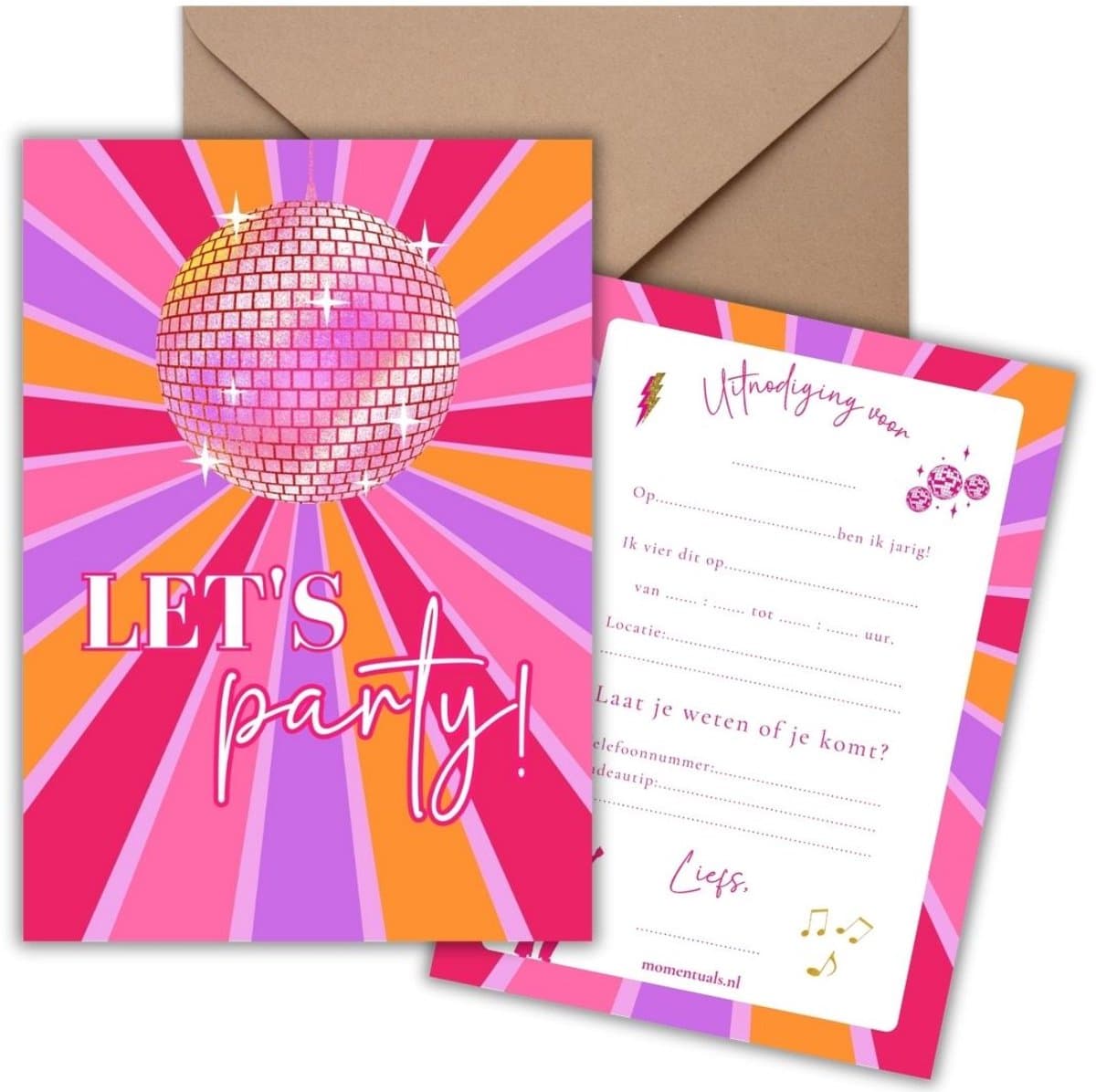Uitnodiging Kinderfeestje 10 Kaarten + Enveloppen - Discobal - Party - Roze – Jongen & Meisje – Uitnodigingskaarten - Beschrijfbaar – Verjaardag Kind (EAN: 8721161817734)