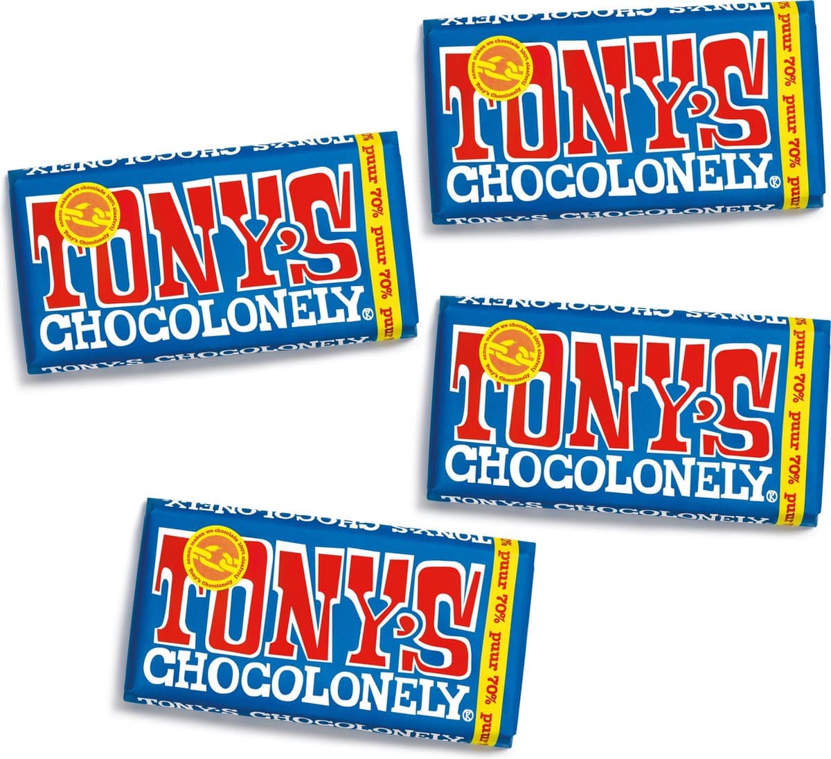 Tony's Chocolonely Puur Chocolade Reep 4 x 180 gram Vegan Chocola (EAN: 8719956494963)