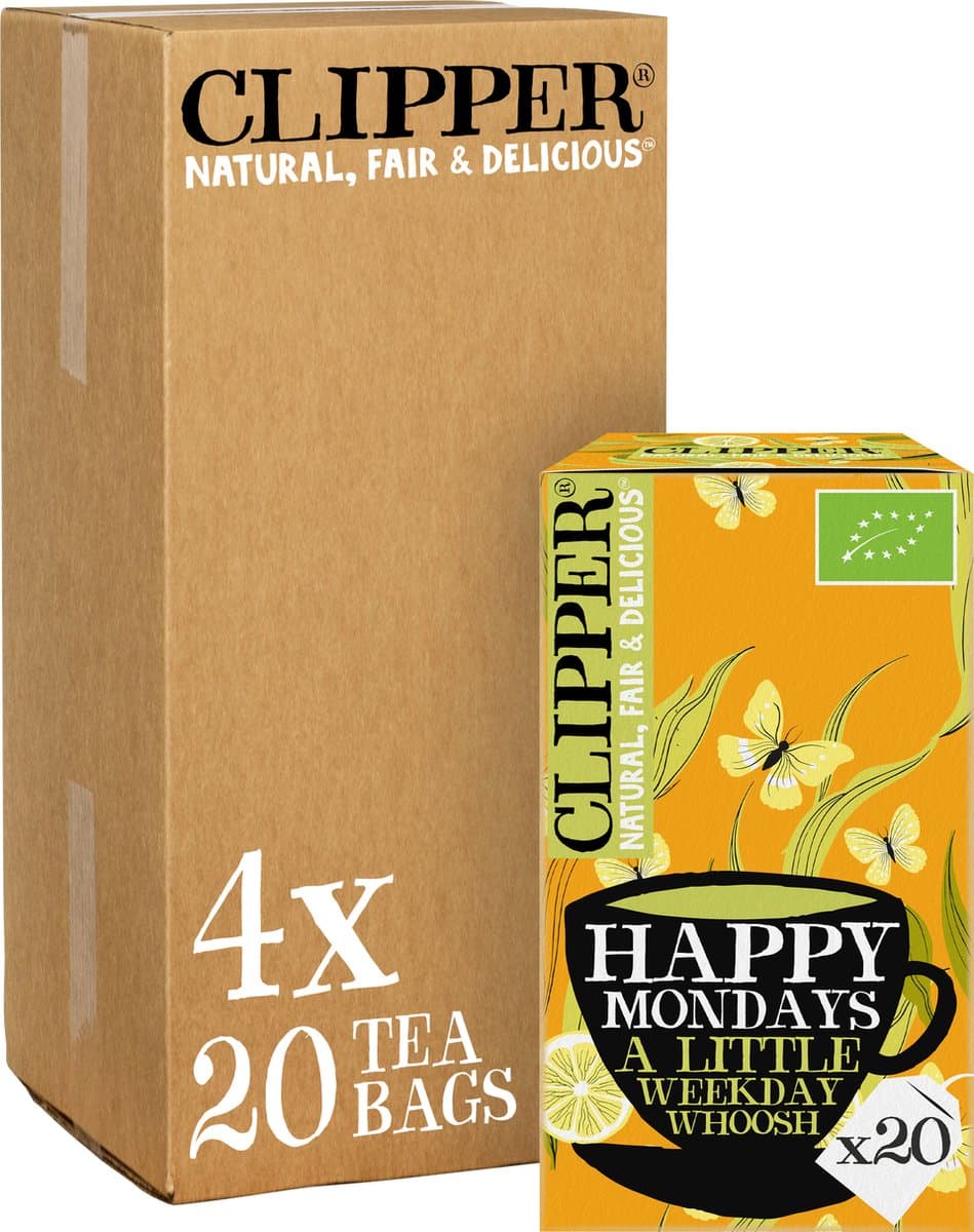 Clipper Happy Mondays - Organic Lemon ginger & black pepper infusion 4 x 20 - (4 pakjes van 20 theezakjes, totaal 80 theezakjes) (EAN: 5021991970511): Een potje DIY-energie in een mok 🍋✨