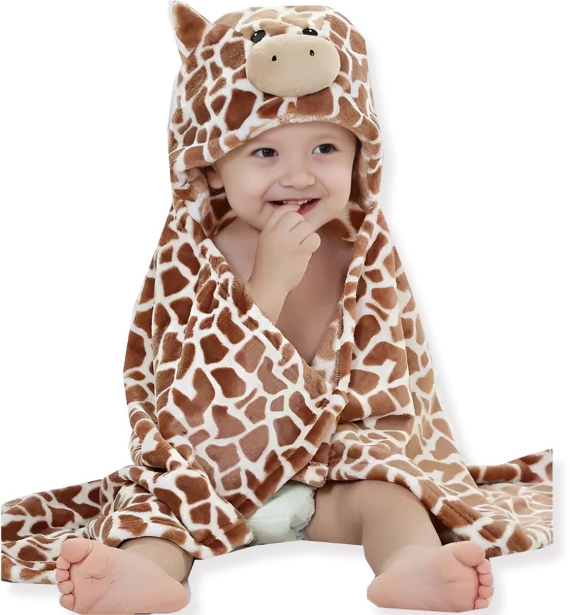 BoefieBoef Giraffe 2-in-1 Fleece Badcape & Wikkeldeken voor Baby's/Peuters met Dierencapuchon: Warm, Zacht & Comfortabel - Ideaal als Kerst- Verjaardags of Kraamcadeau – Giraffe Bruin Geel (EAN: 7435849120108)