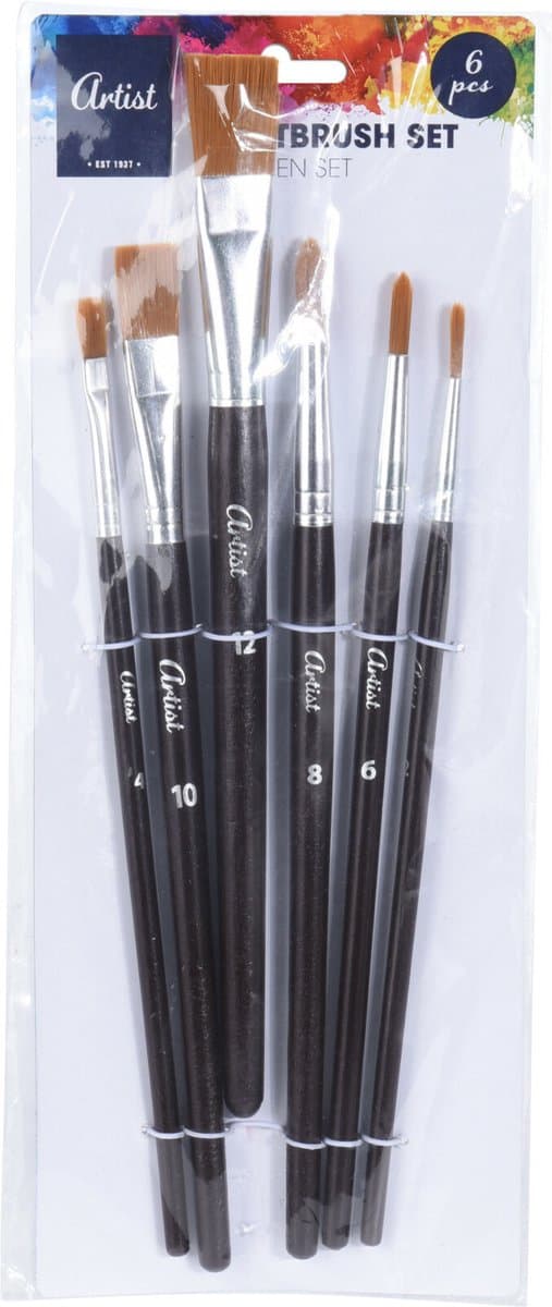 Artist & Co - Hobby schilderen penselen set van 6x stuks - Diverse formaten - Nylon/hout (EAN: 8719987560392): De zoektocht naar de perfecte all-rounder