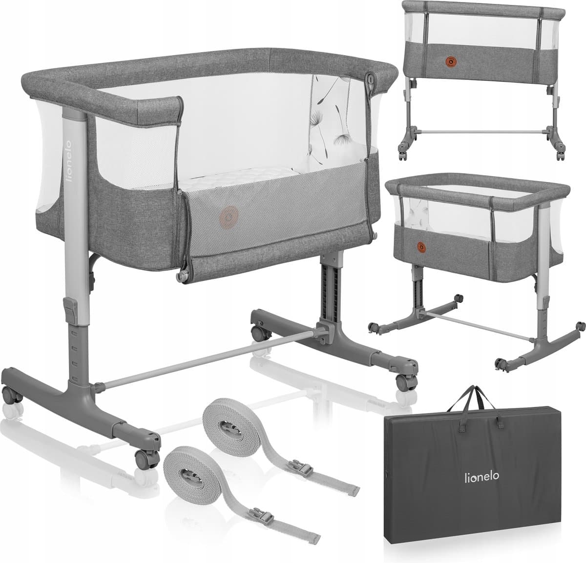 Lionelo Aurora 3in1 Co-sleeper - Babybedje tot 9 kg - Meegroeibed - 4 wielen met rem - Campingbedje – Verstelbare Hoogte – Ademend Gaas – Inclusief Matras & Transporttas – Afneembare Bekleding (EAN: 5903771704373): Een All-in-One Wonderdoosje 🧸
