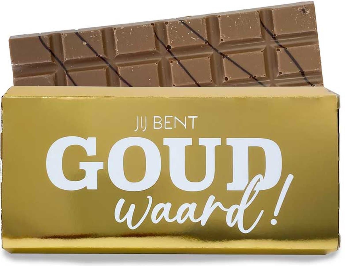 Jij bent goud waard chocolade reep | Bedankt chocolade reep | Bedankje chocolade | Dag van de zorg cadeau | Dag van de verpleging cadeau | Melk chocoladereep in gouden verpakking (EAN: 8720892155306)