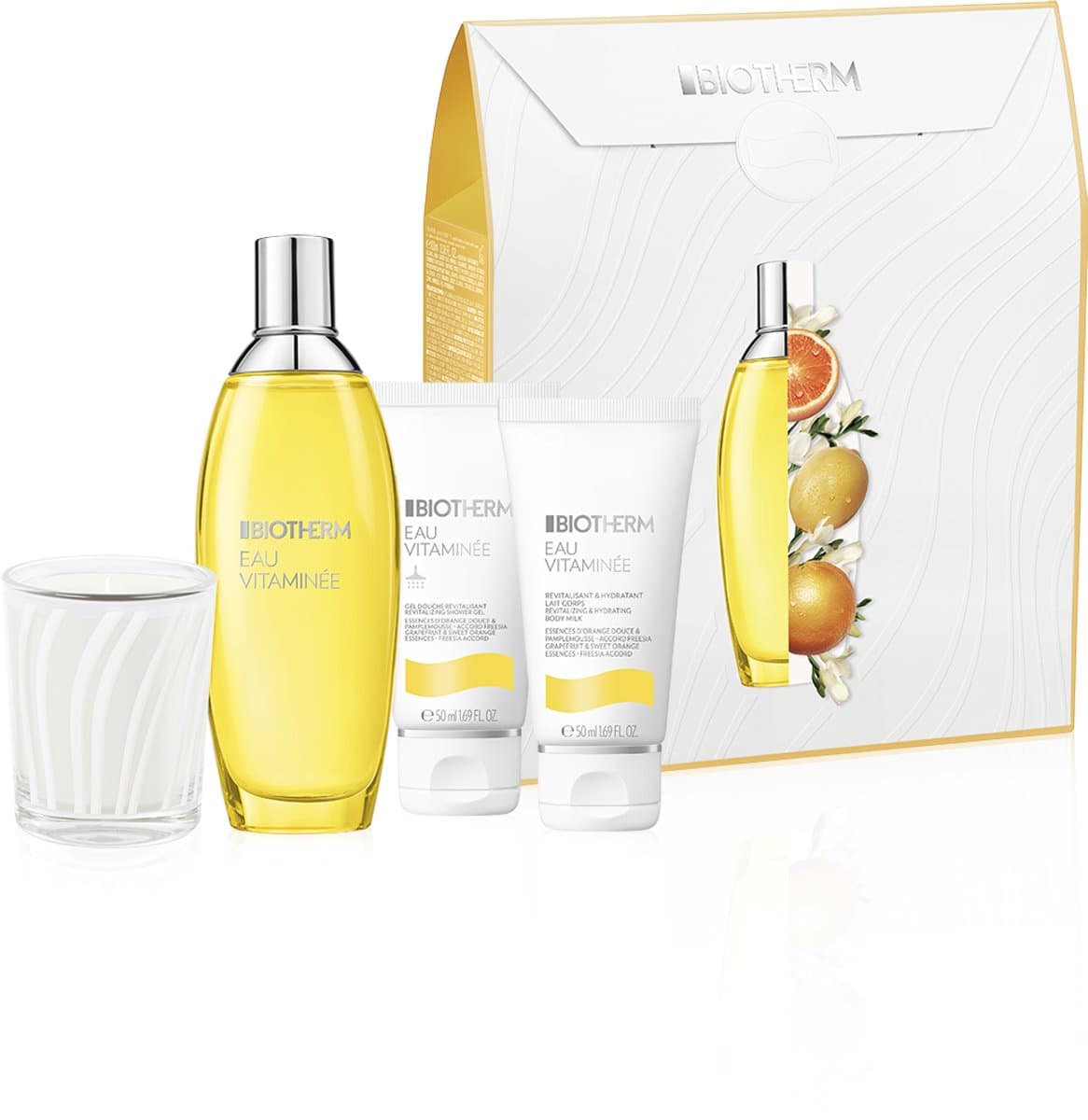 GIFT SET EAU VITAMIN 100ML: Eau Vitaminée 100ml + Eau Vitaminée bodylotion 50ml + Eau Vitaminée Showergel 50ml + Candle (EAN: 3614274331028)