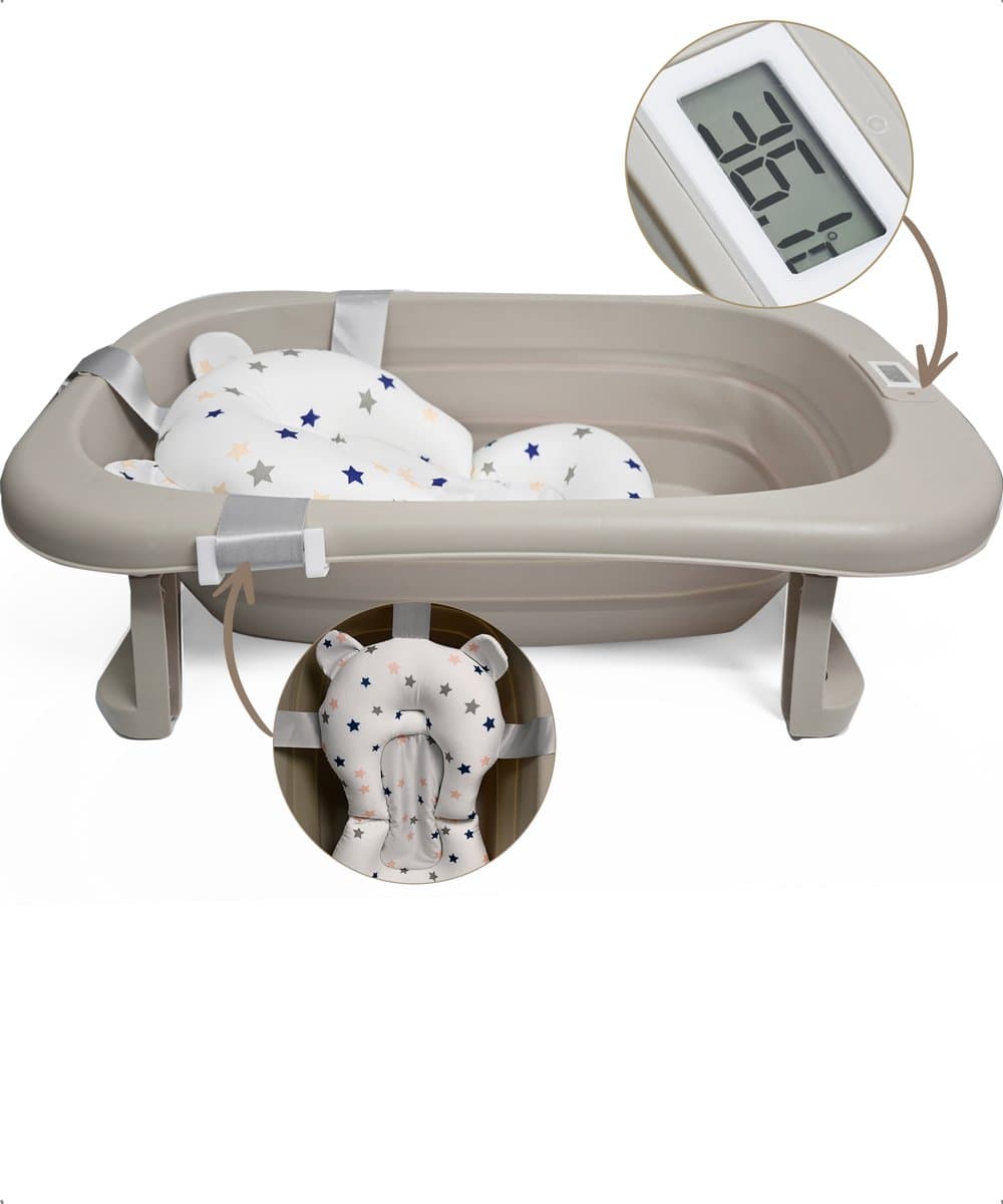 Bellettini® Opvouwbaar Baby Bad inclusief kussen - Babybad Met ingebouwde Temperatuur - Peuterbad - Oatmeal (EAN: 8720726108539): Het product in een beetje verhaal