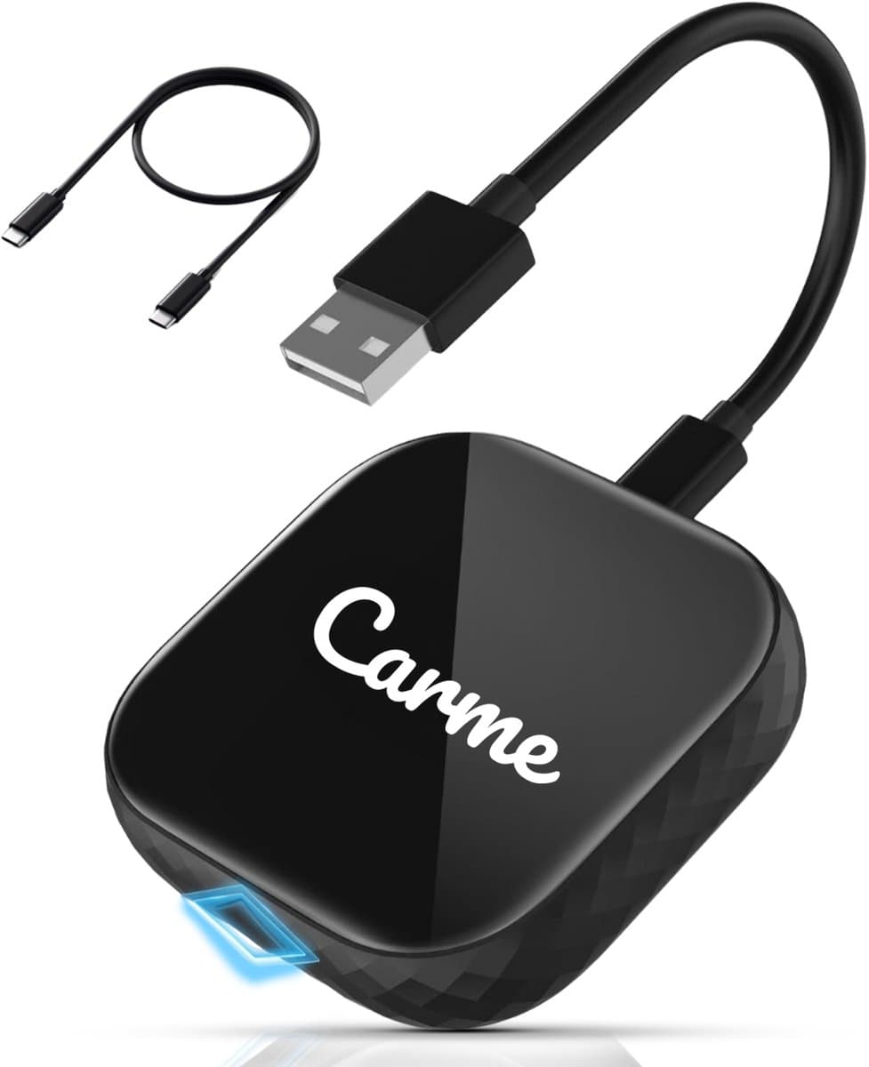CarMe Premium 2-in-1 CarPlay Dongle - Draadloos CarPlay & Android Auto - USB-A & USB-C - Android Auto Dongle - Zwart (EAN: 8720938415128)