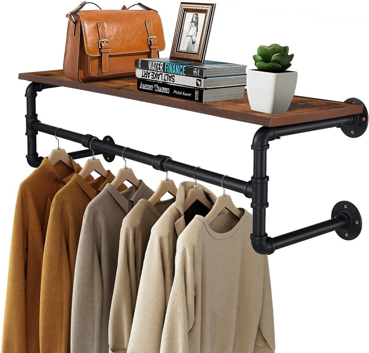 Hangend - Kleding Hangers - Wandkapstok - Met Plank - Garderoberek - Industrieel - 100x25x22CM (EAN: 6152800329387)