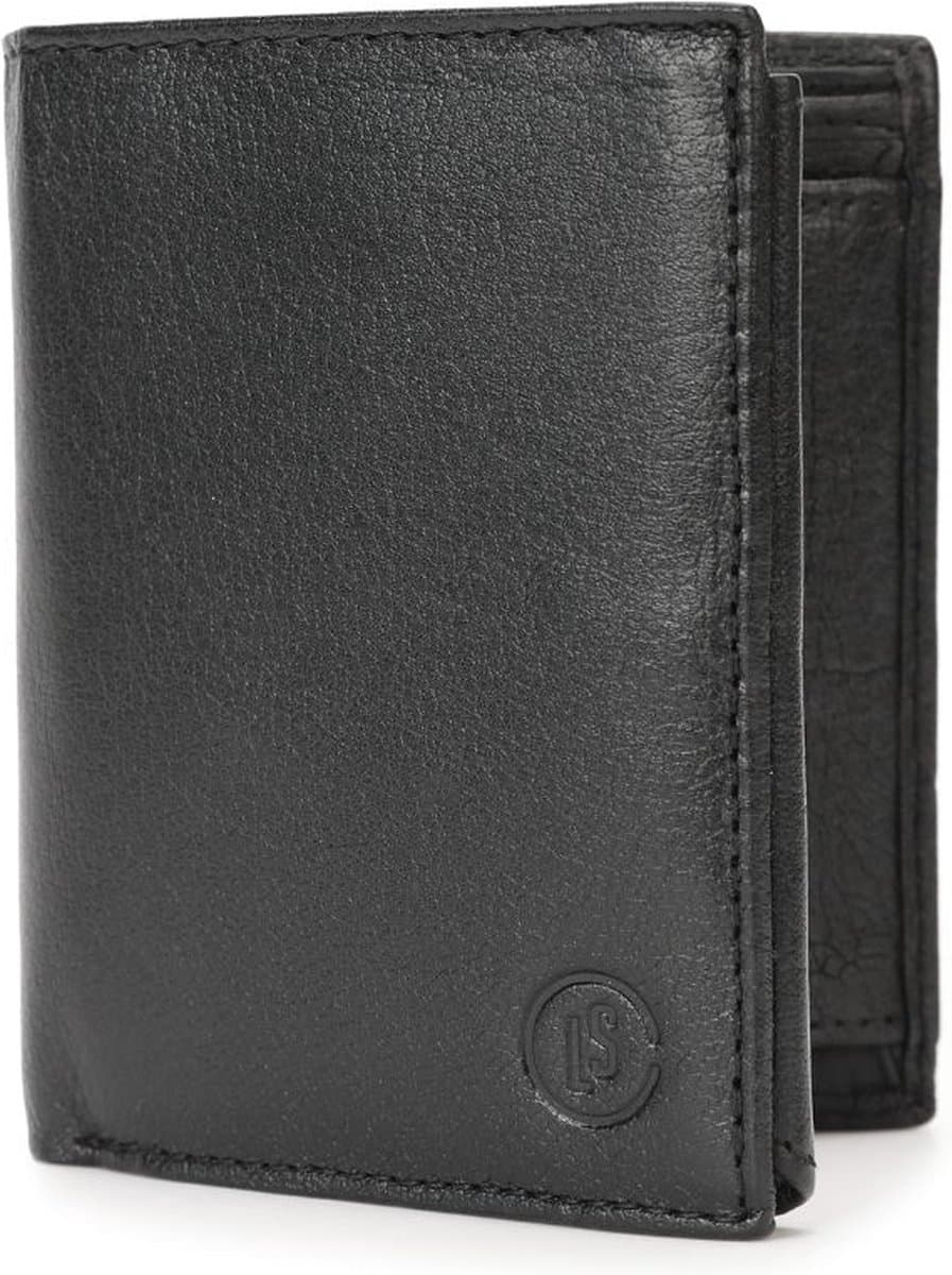 Leren Heren Portefeuille Zwart - Heren Portemonnee Staand - RFID - Echt Leer - Cadeau (EAN: 6097108188161)