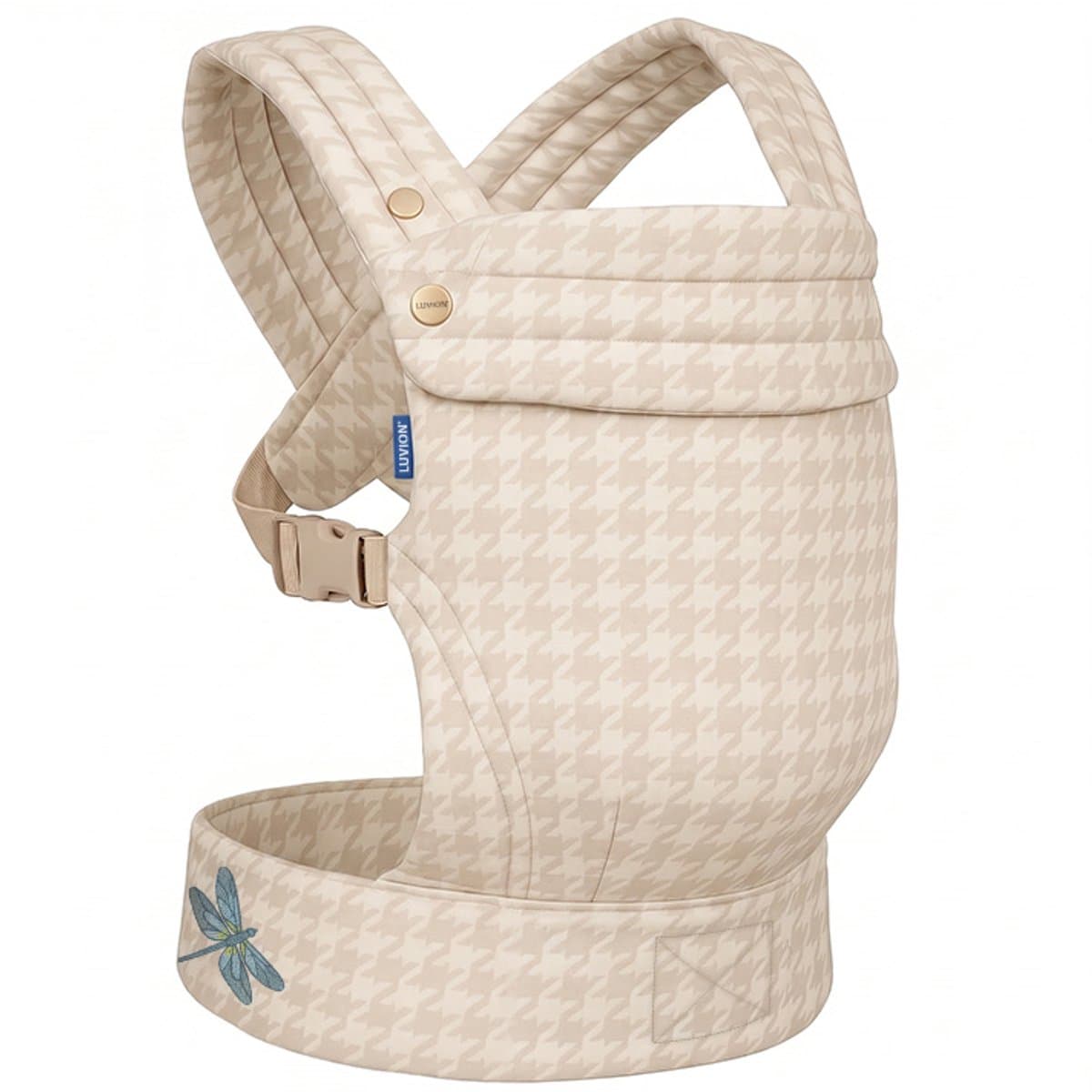 LUVION® Baby carrier MILANO Daylight Sand - Draagzak Baby - Ergonomische Buikdrager en Rugdrager - OEKO-TEX® Katoen - Beige met Hanenvoet Patroon (EAN: 8718546341557): **Ergonomisch ontwerp dat écht werkt – geen pijnlijke rugpijn meer! 🌿**