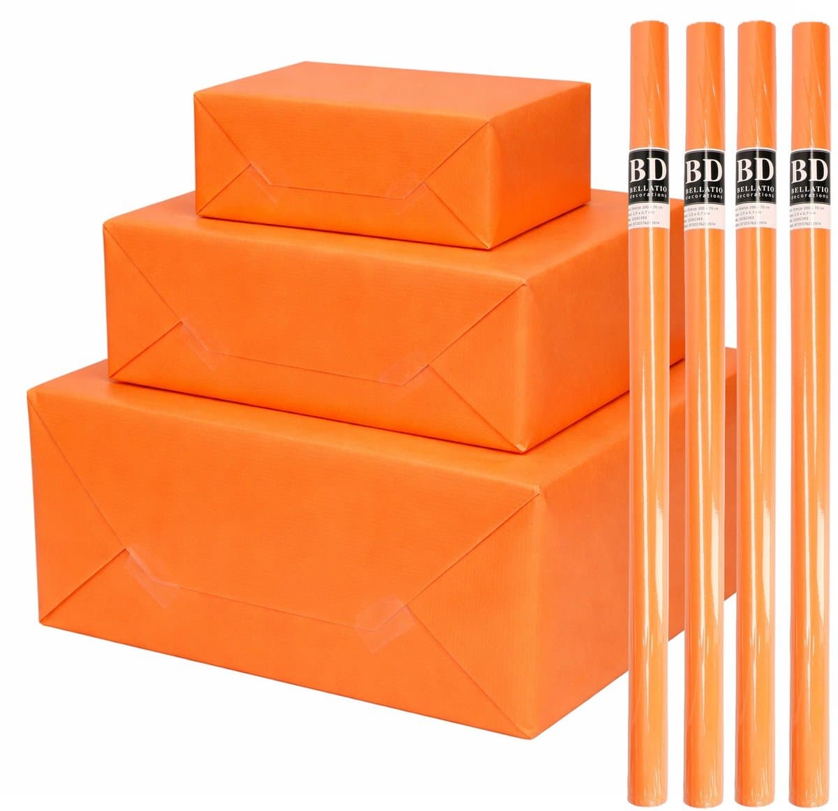 Bellatio Decorations - 4x - rollen cadeau Inpakpapier - oranje - 200 x 70 cm - cadeaupapier (EAN: 8721131677375): Eerste indruk het voelt als een cadeautje op zich
