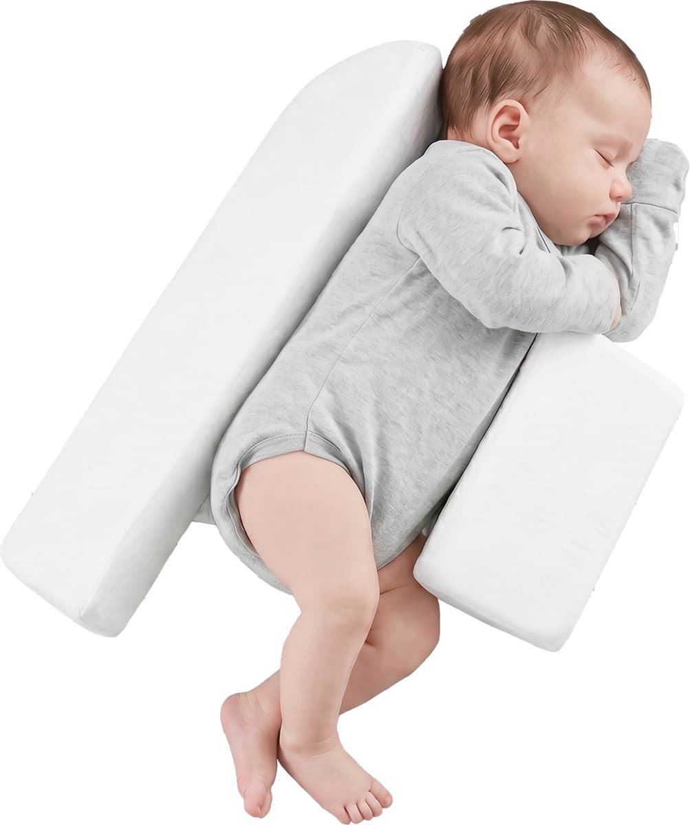 BimbelBoo® Zijslaap Kussen Baby - 0 tot 6 maanden - Verstelbaar - Wasbare hoes - Anti reflux & hoofdafplatting - Wit - Zijslaper (EAN: 8721082553001)