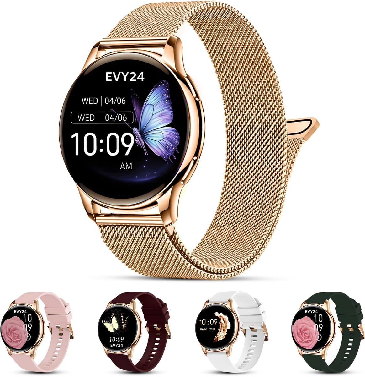 Evy24 Smartwatch Pro 42mm - Smartwatch Dames - Horloge met Belfunctie - Sporthorloge Dames - AMOLED - Bloeddrukmeter - Stappenteller - Android en iOS - Roségold (EAN: 8720828483671)