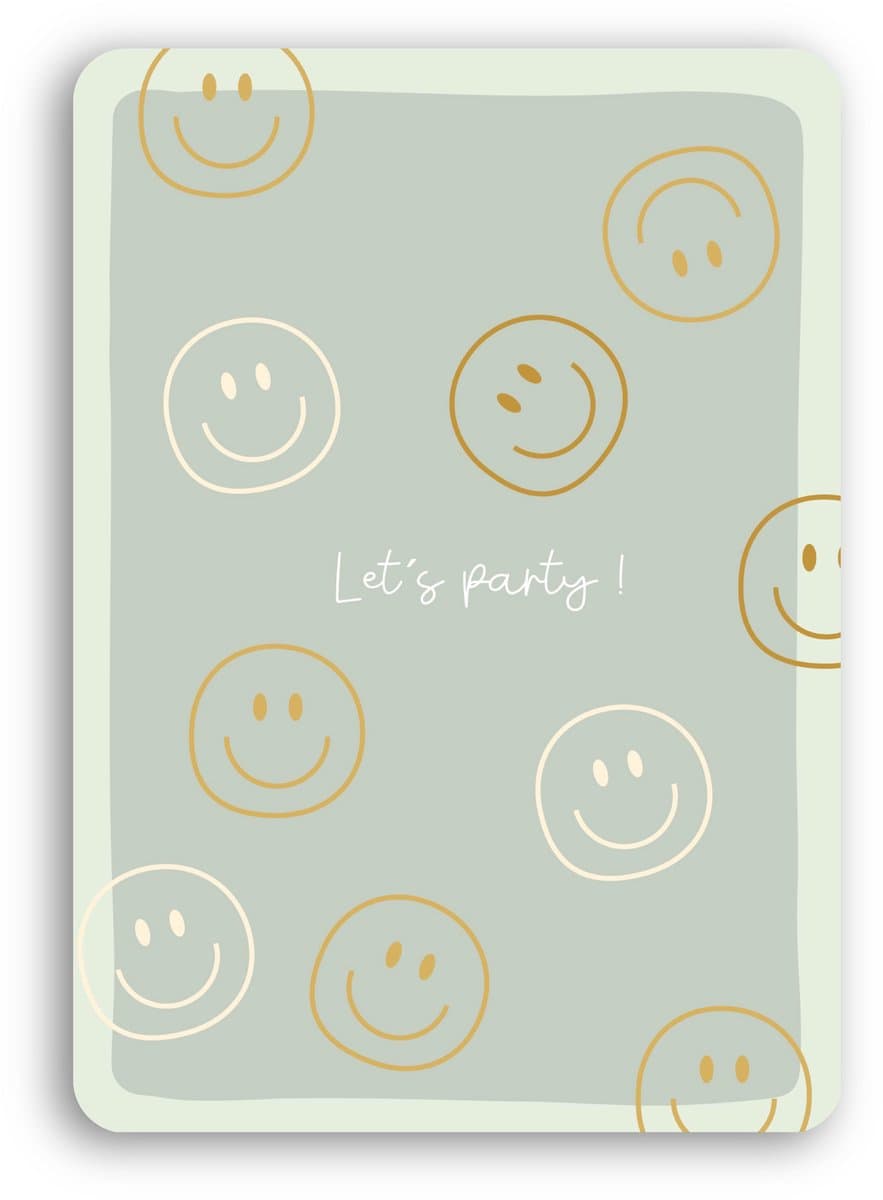 Uitnodiging kinderfeestje jongens en meisjes - 12 stuks - Enkele kaart - Smiley groen - Let's Party (EAN: 6153947023060)