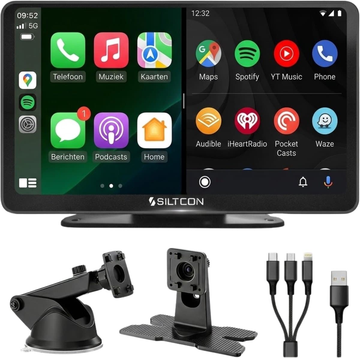 Siltcon® Geschikt voor CarPlay Scherm 7 Inch – Geschikt voor Android Auto Scherm – Draadloos - Navigatiesysteem Auto – Auto Scherm – Universeel – Met Touchscreen - Draadloos - Incl. Oplaadkabels Telefoon (EAN: 8721082920322)