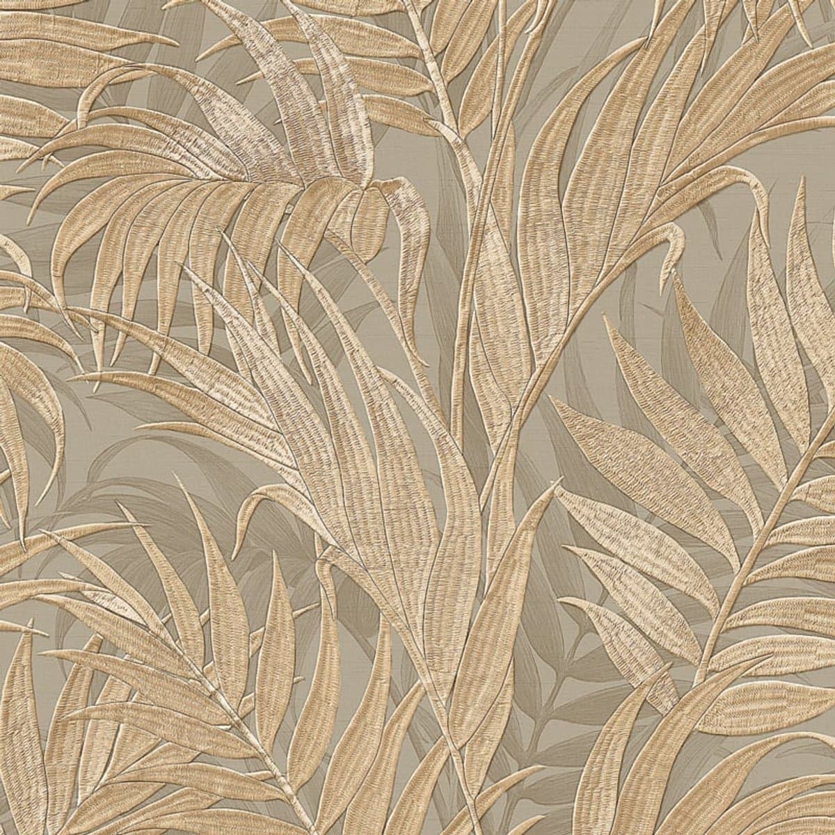 Dutch Wallcoverings - Grace Tropical palm leaf beige/goud/groen - vliesbehang - 10m x 53cm - GR322105 (EAN: 8809807600916): De Urban Jungle, maar dan chic
