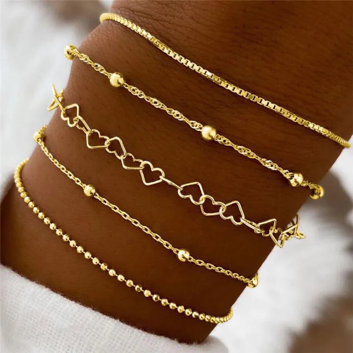 Joboly Armbanden Set 5-delig Goudkleurig - Armbandjes Dames - 15 cm + 5 cm Verlengketting (EAN: 8719747485330)