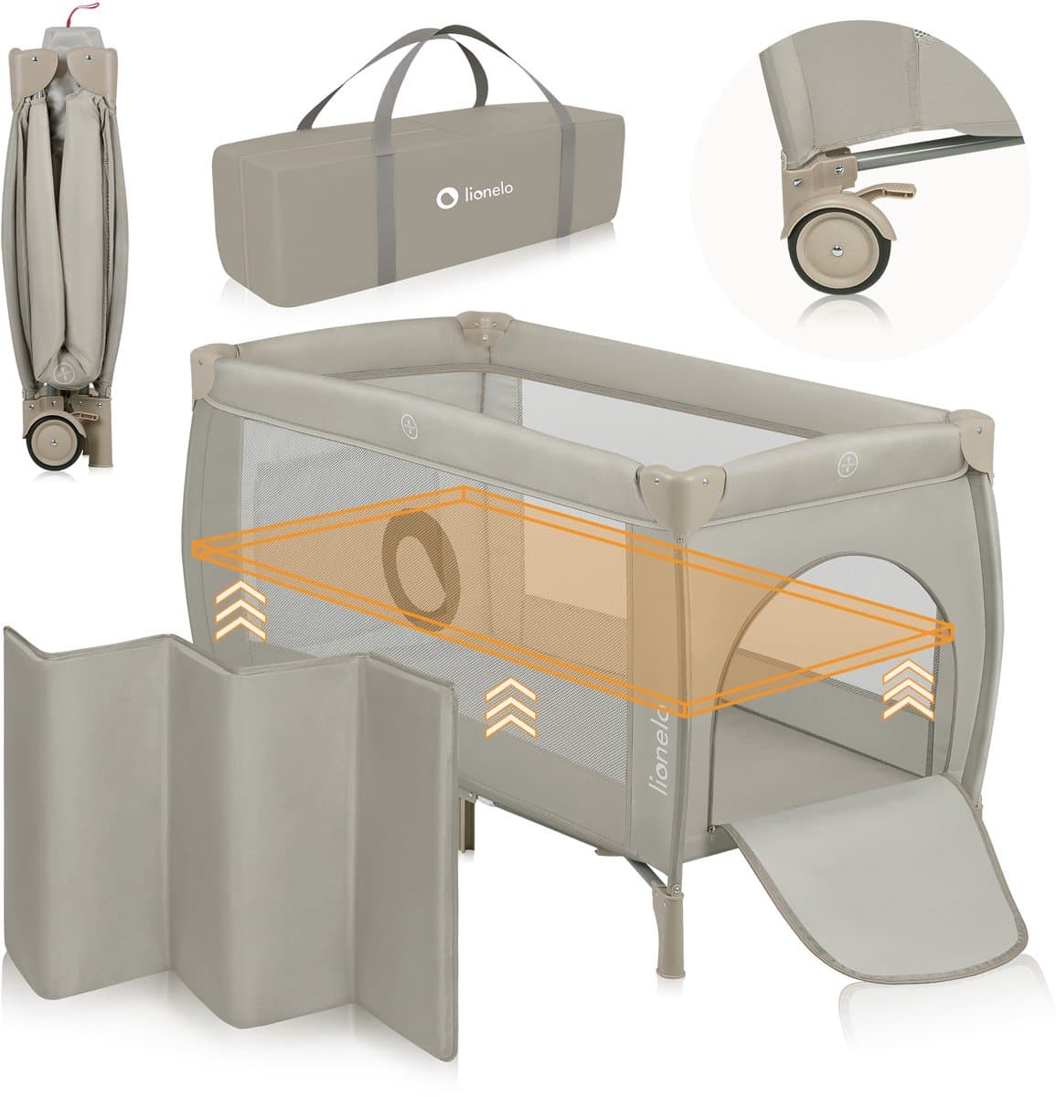 Lionelo Stefi Plus - Campingbedje 2in1 - Meegroeibed - Reisbedje en box voor kinderen tot 15 kg - Zijrtis - Hoogwaardige schuimmatras - Snel opvouwbaar (EAN: 5903771722346)