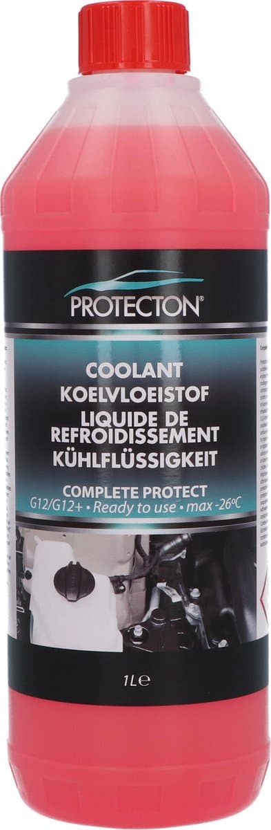 Protecton Complete Bescherming Koelvloeistof - G12/G12+ - Mengbaar met alle soorten en kleuren koelvloeistof - Optimale koeling van de motor in zomer en winter - Geeft bescherming tot -26°C - Tast geen lak, rubber of metal aan - 1 Liter (EAN: 8711...