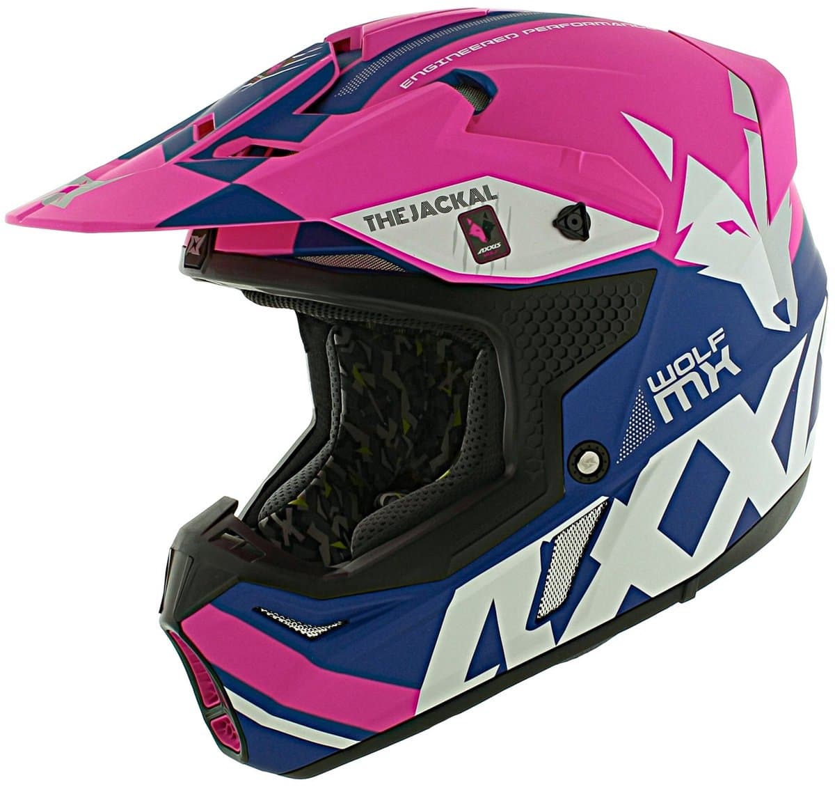 Axxis Wolf crosshelm Jackal mat roze blauw M - Helm voor crossmotor / quad / brommer / etc (EAN: 8435619137472)