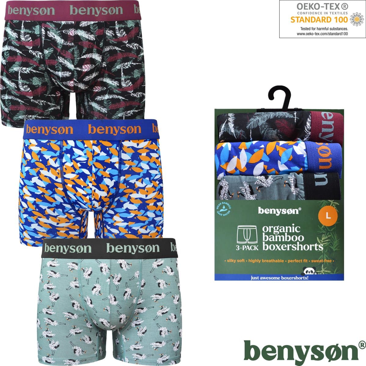 Benyson Bamboe Onderbroek - Boxershort 3-pack Mix - Maat XL (EAN: 6013809967973)