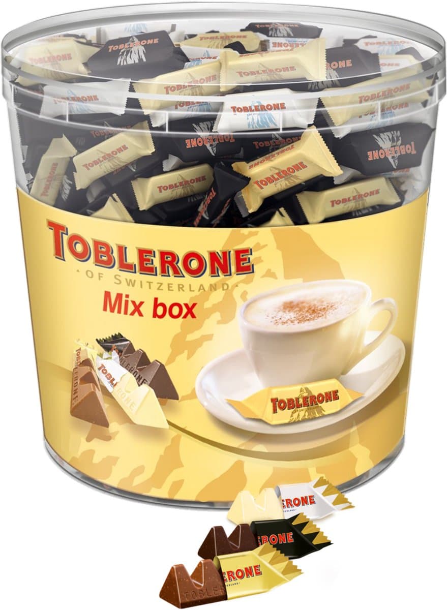 Toblerone Mixbox Horeca Chocolade - Chocolaatjes Puur Wit Melk Emmer 904g - Chocoladesnoepjes - Chocolade voor bij de Koffie - Verjaardag Cadeau Vrouw of Man - Geschenkset voor Man en Vrouw (EAN: 7622210418654)