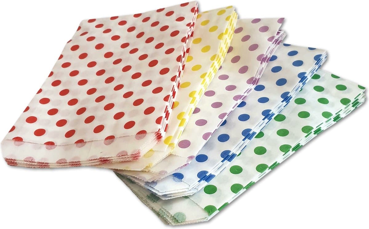Prigta - Papieren zakjes Mix - 100 stuks - 10x16 cm - wit met gekleurde stipjes - cadeauzakjes / uitdeelzakjes / geschenkzakjes (EAN: 8720682330777): **Waarom ik deze zakjes niet meer kan laten gaan**