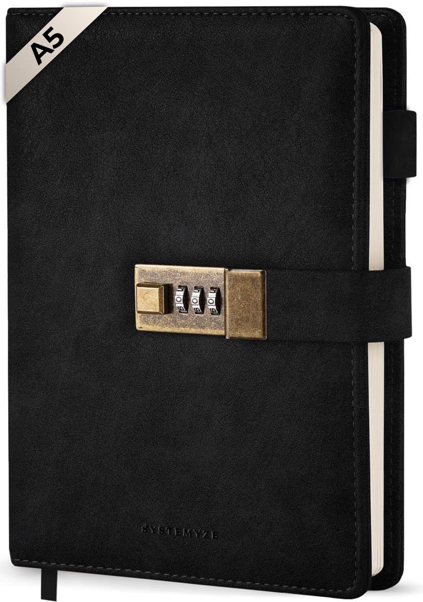 Systemyze Dagboek Volwassenen met Slot en Code – Hervulbaar – Journal – A5 – Zwart (EAN: 8721302360327)