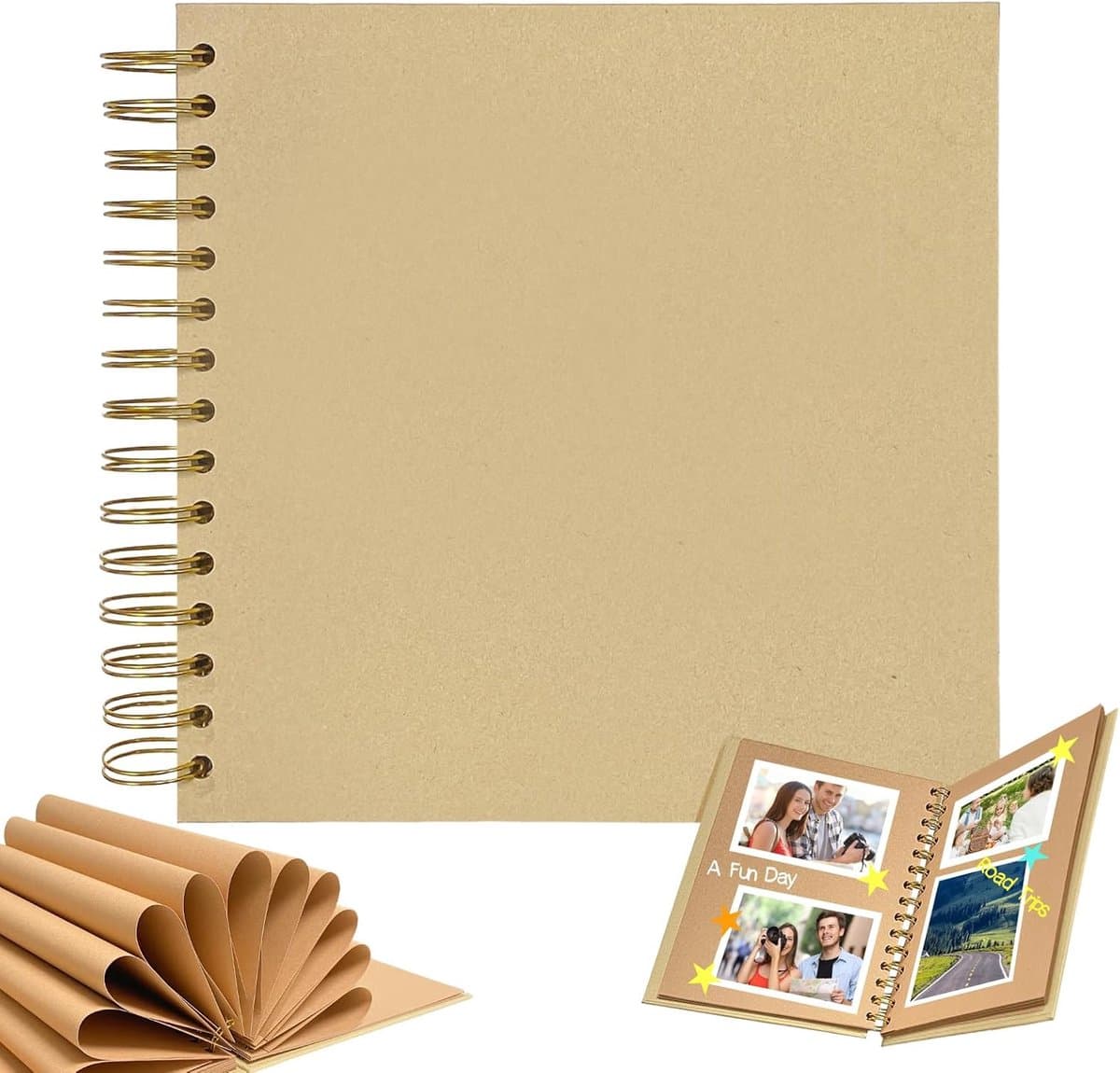 Fotoalbum - Scrapbooking Boek - 20,5 x 20,5 cm - 40 vellen - 80 pagina's - Fotoboek - Foto Album - DIY Fotoalbum - DIY Scrapbook Album - Scrapbook - Plakboek - map - kraftpapier - spiraalgebonden - voor reizen, vakanties en afstuderen - khaki (EAN...