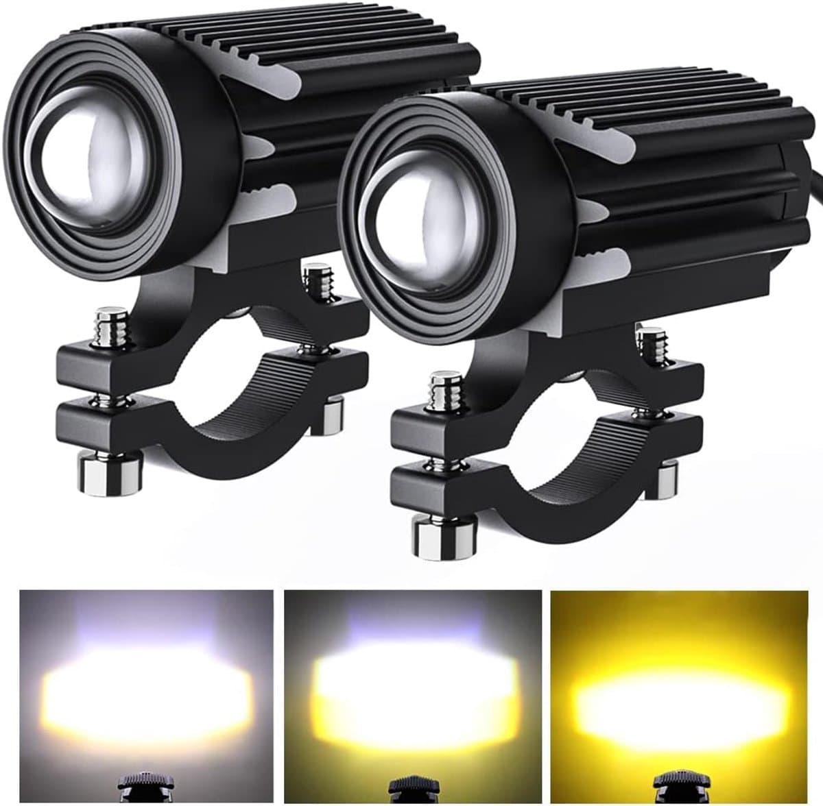 2 stuks 60W 6000lm led-mistlampen 6000K/3000K amber/geel wit tweekleurige extra koplampen voor motorfietsen, vrachtwagens, SUV, ATV, e-bike en tractor (EAN: 6451390872922)