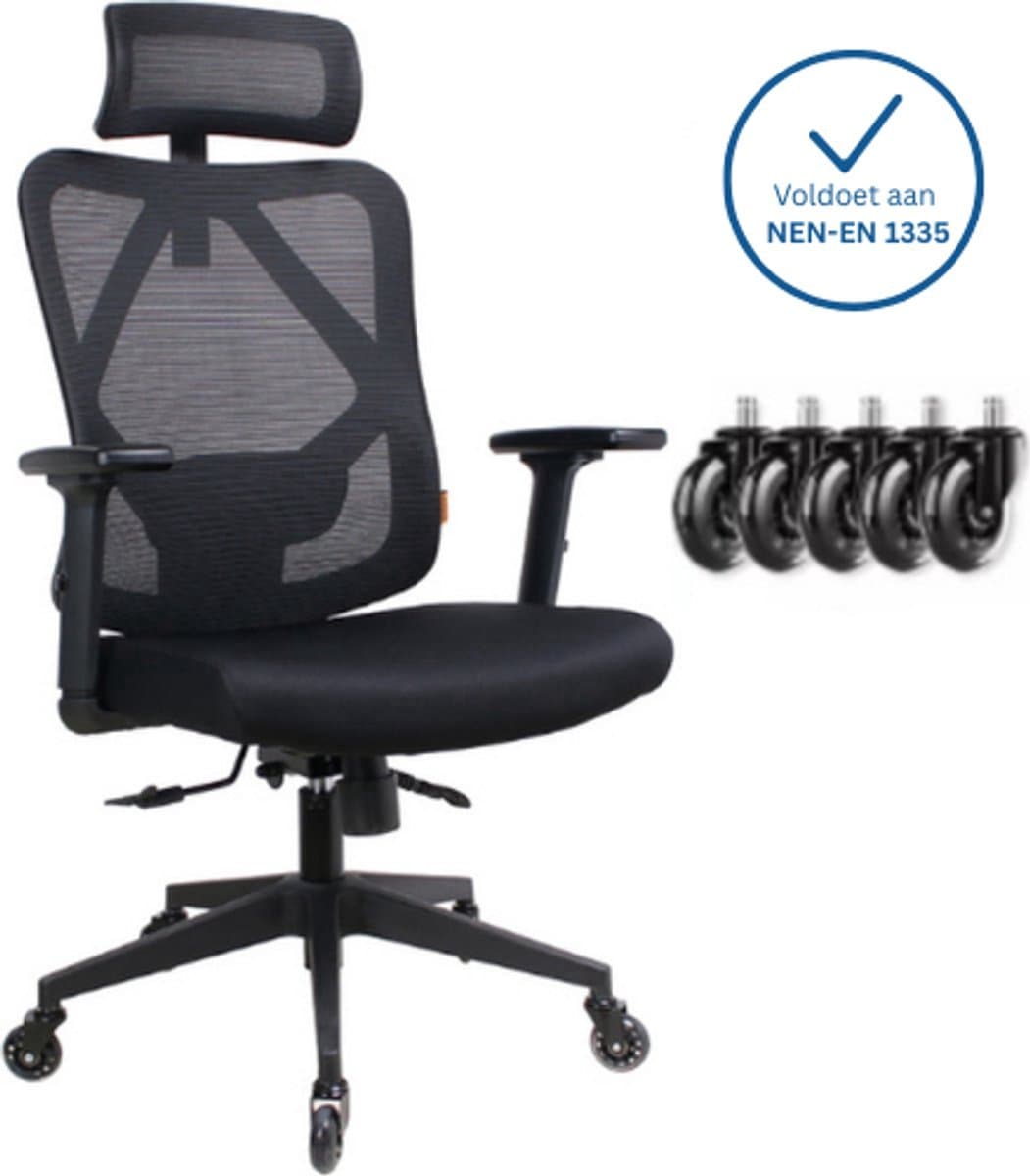 Ergonomische Bureaustoel met Hoofdsteun - Office Chair - Gamestoel - Kantoorstoel - Volledig Verstelbaar - Incl. 3D-verstelbare Armleuningen & Verstelbare Lendensteun Incl. Stille Anti-kras wielen harde/zachte vloeren