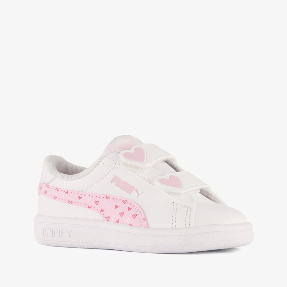 Puma Smash 3.0 Hearty V INF meisjes sneakers wit roze - Maat 26 - Uitneembare zool (EAN: 4069161514333)