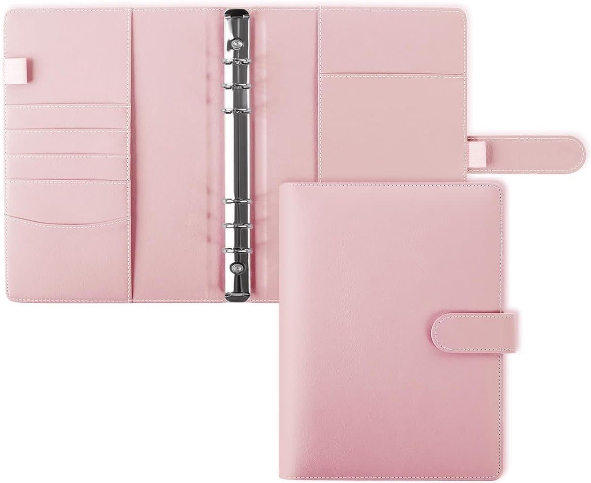 A5 leren budgetmap, 6-ringsmap voor budgetplanner, budgetplanner organizer (roze), Persoonlijke Organizer - Navulbare Notebook Planner Cover - Voor A5 Planner Inserts en Navullingen - PU Leer - Met Magnetische Sluiting - 6 Ringen - Roze (EAN: 9197...